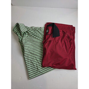 FootJoy Polo Shirt Mens Large Red Black and Green/Gray Striped Short Sleeve